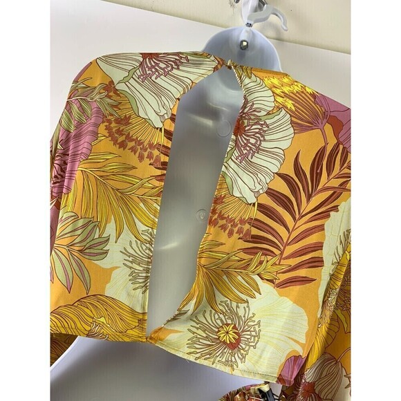 Topshop Tropical Floral Cut Out Midi Dress Flowy Occassion Multi Yellow Pink 10 - Picture 10 of 16